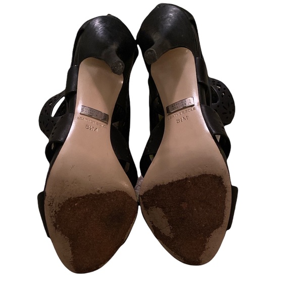 Badgley Mischka Black Laser Cut Strappy Heeled Sandals - 8.5 - Picture 11 of 14